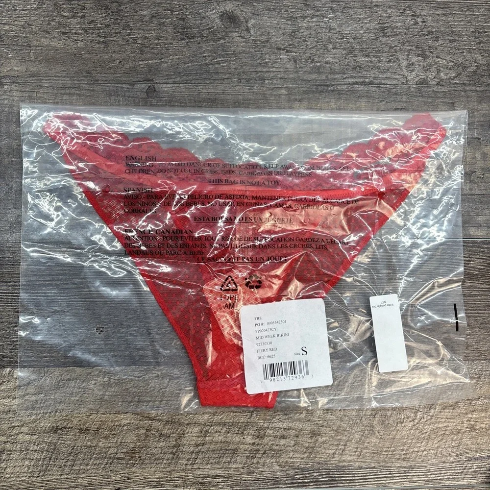 Free People‎ Intimately Mid Week Bikini Underwear Mesh Dotted Fiery Red Sz Small